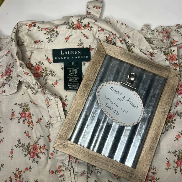 Ralph Lauren Sleeveless button down tie floral spring Blouse beige - Picture 5 of 5
